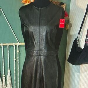 SPANX Black Faux Leather Sleeveless Sheath Dress